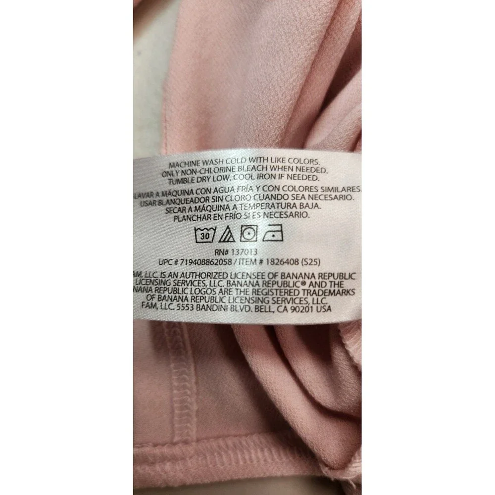 Banana Republic Pink Satin Trim V-Neck 3/4 Sleeve Top Blouse Size Large